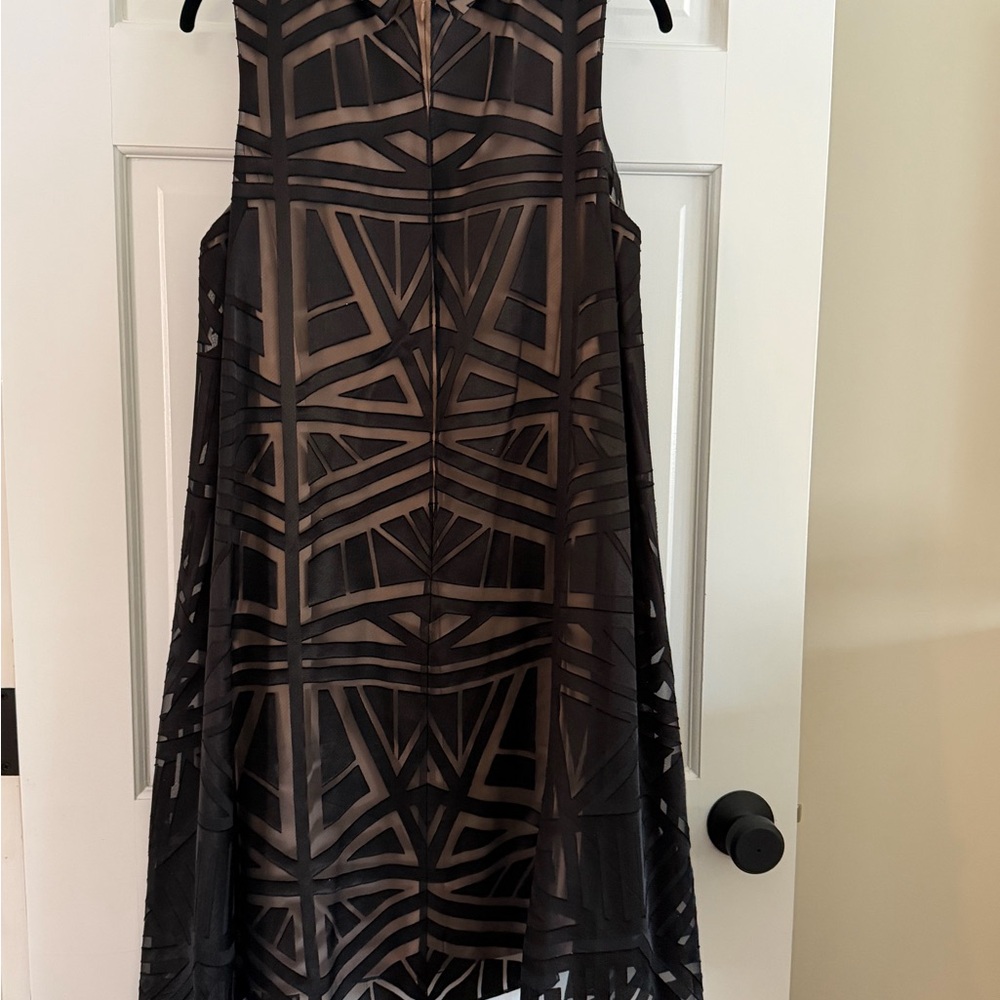 Vince Camuto Black and Tan Geometric Dress